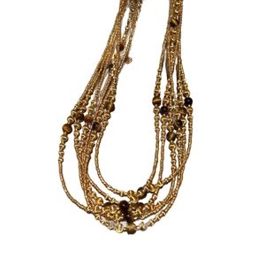 Elegant 18k gold plated tiger eye beaded layered necklace with vintage bohemian style