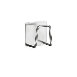 Adhesive stainless steel sponge holder with brushed finish for kitchen sink storage
