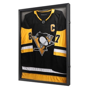 Black jersey shadow box display case with lockable frame for sports memorabilia and shirts
