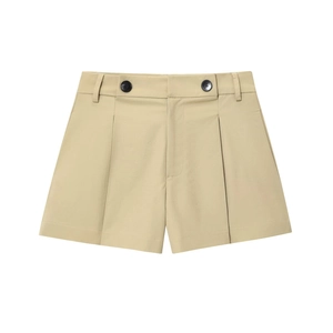 Pantaloncini kaki a vita alta con bottoni neri e design a pieghe per moda autunnale