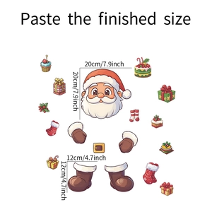 Dimensions détaillées des autocollants DIY Père Noël pour frigo avec motifs festifs