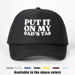 Put It On My Dad's Tab Letter Print Trucker Hat Breathable Mesh Back Sun Protection Adjustable Baseball Cap Polyester