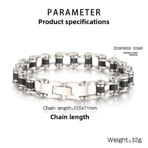 Detailed specs of stainless steel motorcycle chain bracelet measuring 220mm x 11mm