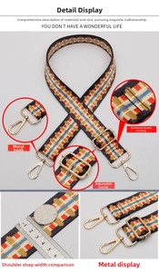 Adjustable wide polyester shoulder strap with colorful patterns and golden metal hooks