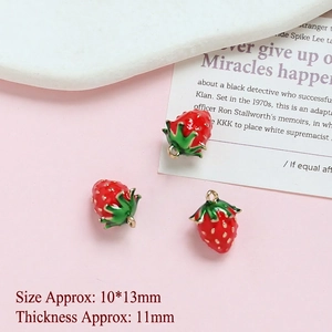 Detail of 3D strawberry charms for DIY jewelry making with dimensions 10x13mm
