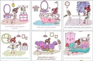 Visual jewelry care guide with six lifestyle tips for maintaining stainless steel bangles