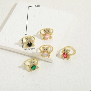 14K gold plated bear rings with heart zircon in multiple colors and dimensions