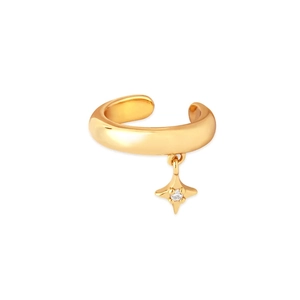 Detail of 18k gold double layer ear cuff featuring a sparkling star zircon pendant