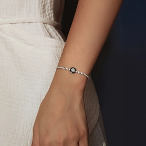 Bracelet tennis en argent sterling S925 pour femmes avec émail noir et diamants fins