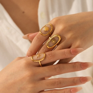 Stainless Steel Open Ring Sun Starfish Shell Adjustable Gold Plated Transparent Resin Fashion Jewelry For Women