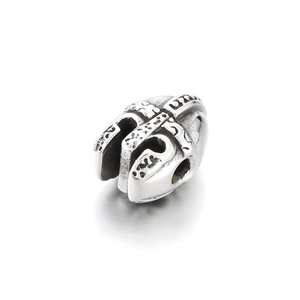 Polished silver stainless steel skull helmet bead for DIY bracelet and necklace jewelry