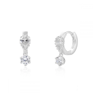 Detail view of S925 sterling silver drop earrings with clear cubic zirconia stones