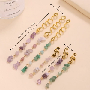 Detail of boho gold spiral hair coils with natural gemstones in 14cm and 8.5cm lengths