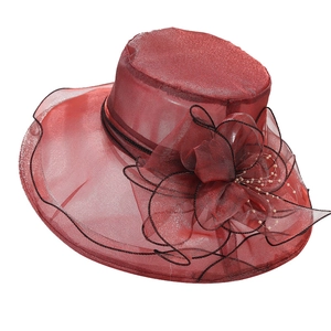 Élégant chapeau cloche en organza rouge avec grande fleur 3D et perles pour femme