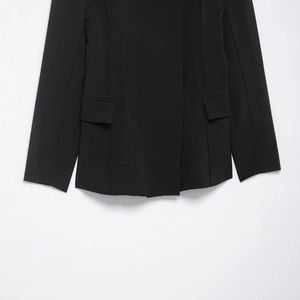 Women's chic black slim fit blazer with formal collar and symmetrical flap pockets