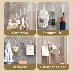 Strong transparent adhesive wall hooks for bathroom and kitchen organization
