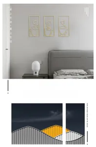 Three-piece gold metal wire wall art featuring coffee cup designs for home decoration
