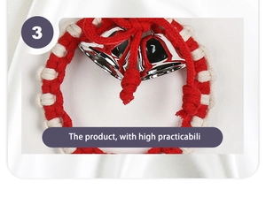 Detailed view of handwoven Nordic Christmas pendant with red bow and twin silver bells