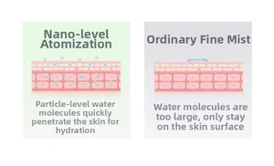 Detail showing nano-mist atomization technology vs normal spray for deep hydration