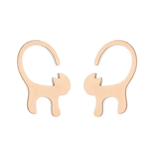 Minimalist cat-shaped stainless steel stud earrings in polished rose gold finish