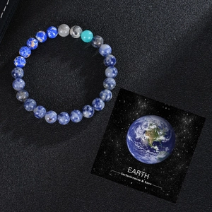 Natural stone Eight Planets Earth theme beaded bracelet with themed display card