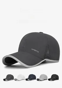Detail of breathable mesh panels and quick-dry fabric on sports baseball cap