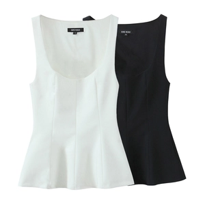 Women Peplum Tank Top Sleeveless Round Neck Structured Slim Fit Polyester Chic Elegant Solid Summer Fashion
