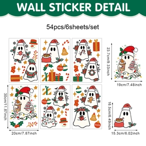 Set of 54 Christmas ghost PVC window stickers with snowflakes and gift patterns