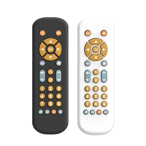 Educational TV remote control toy for infants in black and white with music and buttons