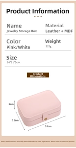 Pink PU leather jewelry organizer case with dimensions 16x11x5cm and metal buckle lock