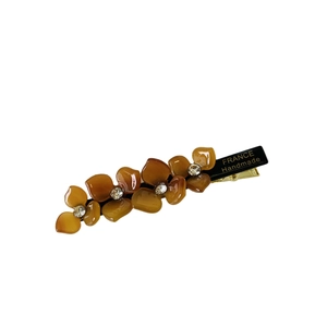 Brown acetate flower hair clip with sparkling crystals and France Handmade gold logo