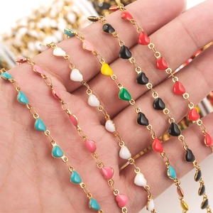 Colorful enamel heart chain links in stainless steel for DIY jewelry making and bracelets