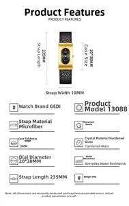 Detailed specs of the vintage oval quartz watch with black leather strap and gold case