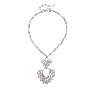 Silver hollow leaf pendant necklace with crystals and zircon in a luxury style