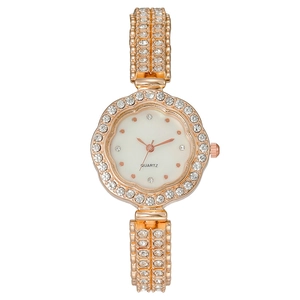 Elegant rose gold flower shaped quartz watch for women with rhinestone crystal band