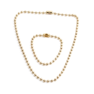 Golden Round Ball Bead Chain Necklace And Bracelet Jewelry Set Minimalist Copper Electroplated Fashion For Women
