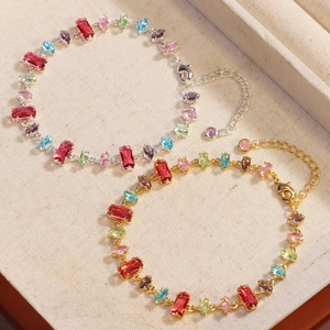 Fashion colorful zircon candy bracelet with gold and silver metal chain for women