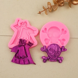 Detail of pink silicone molds for Halloween ghost and skull DIY clay crafts