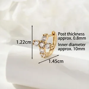 Gold cross earrings with clear cubic zirconia, 10mm inner diameter, 0.8mm pin width