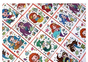 Detailed grid view of 20 cartoon mermaid coloring cards for kids DIY painting set