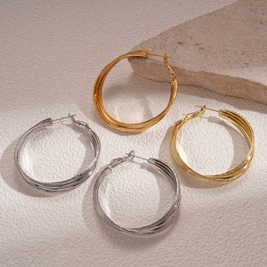 18k gold plated geometric multi-layered hoop earrings with a textured matte finish