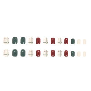Short plaid press-on nails in burgundy and dark green vintage elegant patterns