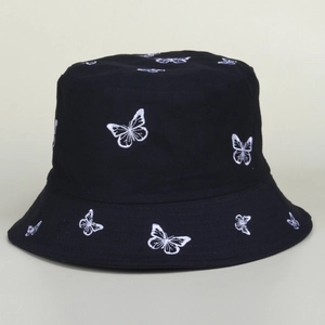 Butterfly Embroidery Bucket Hat Cotton Sun Protection Foldable Summer Outdoor Casual Travel Fishermans Cap For Women