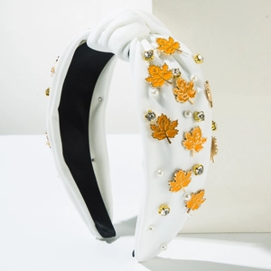 Serre-tête à nœud mode pour Thanksgiving avec feuilles d'érable, perles et strass