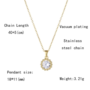 Dettaglio della collana in acciaio inossidabile placcato oro 18k con specifiche e zircone
