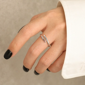 S925 silver open heart ring engraved with Siempre Juntas worn on finger