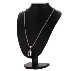 Retro stainless steel necklace with Indian chief embossed bell pendant on black neck model