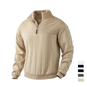 Men's Zip Neck Knitted Sweater Patchwork Cable Knit Stand Collar Pullover Casual Long Sleeve Top Polyester Spandex