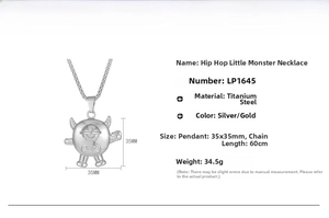 Detailed technical specifications for the hip-hop monster pendant with 60cm titanium chain