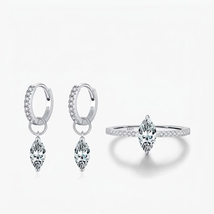 Marquise Moissanite Ring And Earrings Crafted With 925 Sterling Silver D Color VVS1 High Quality Sparkling Jewelry For Women
